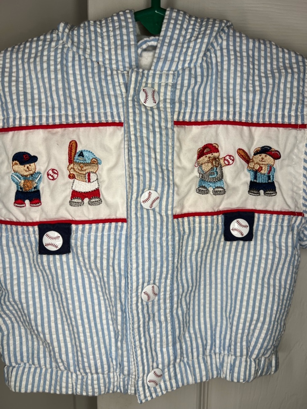 Vtg Casual Time Baby Boy Blue White Seersucker Jacket Baseball Baby Boy 6-9M. - Picture 2 of 6